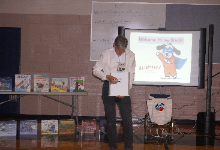 Mr. Hillenbrand shared his character Mighty Reader