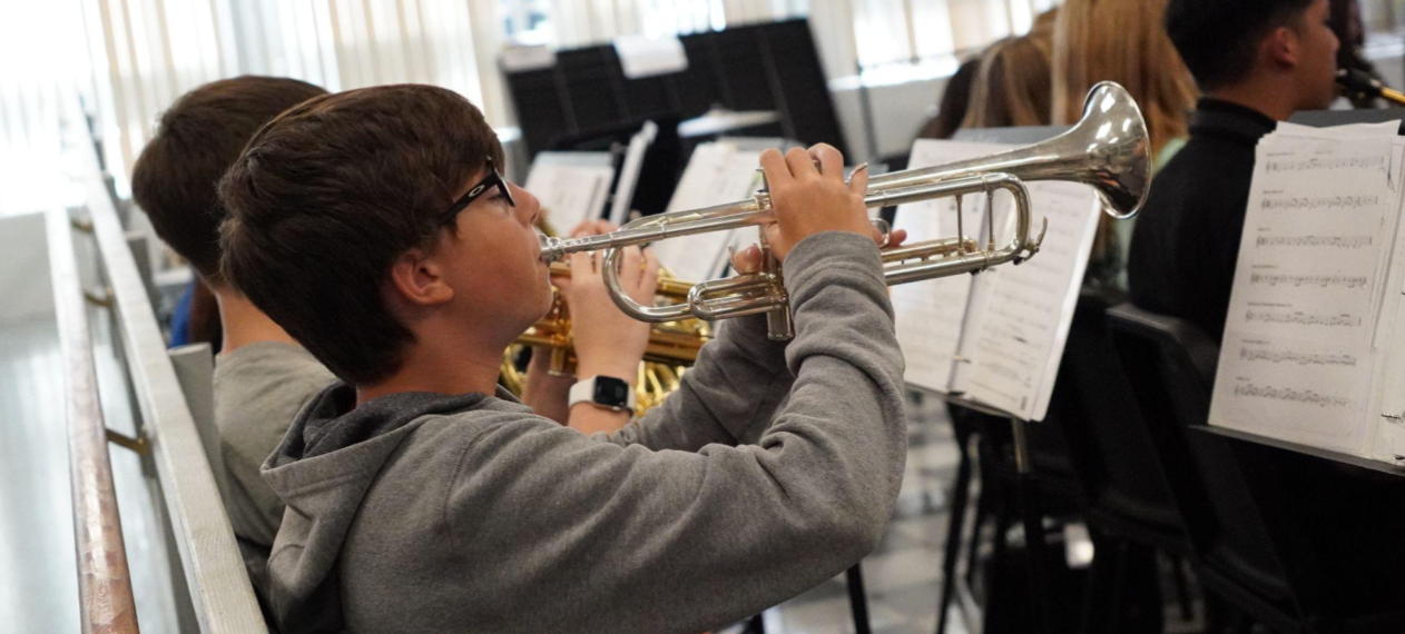 Student playing trumpet