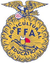 Logo for Agriculture FFA Education; eagle with wings spread perched atop gold medallion