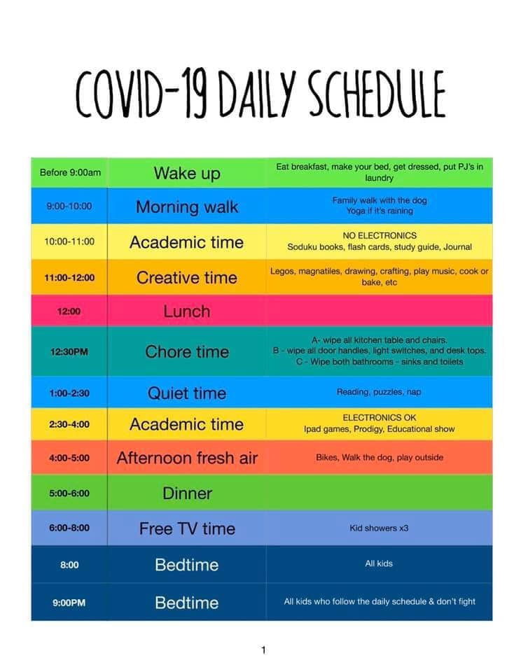 Schedule for stay at home activities